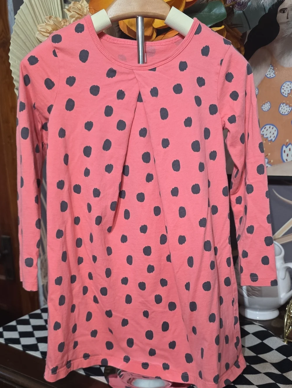 Tea Collection Coral Pink Long Sleeve Dot-Print Dress Girls 5
